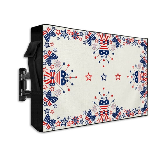4th of July Outdoor TV Cover 30 to 32 Inch Weatherproof, Vintage American Flag Star Farmhouse 600D Oxford TV Covers with Waterproof Zipper, Outside Flat TV Screen Protector Size 30"W x 19"H x 4.5"D
