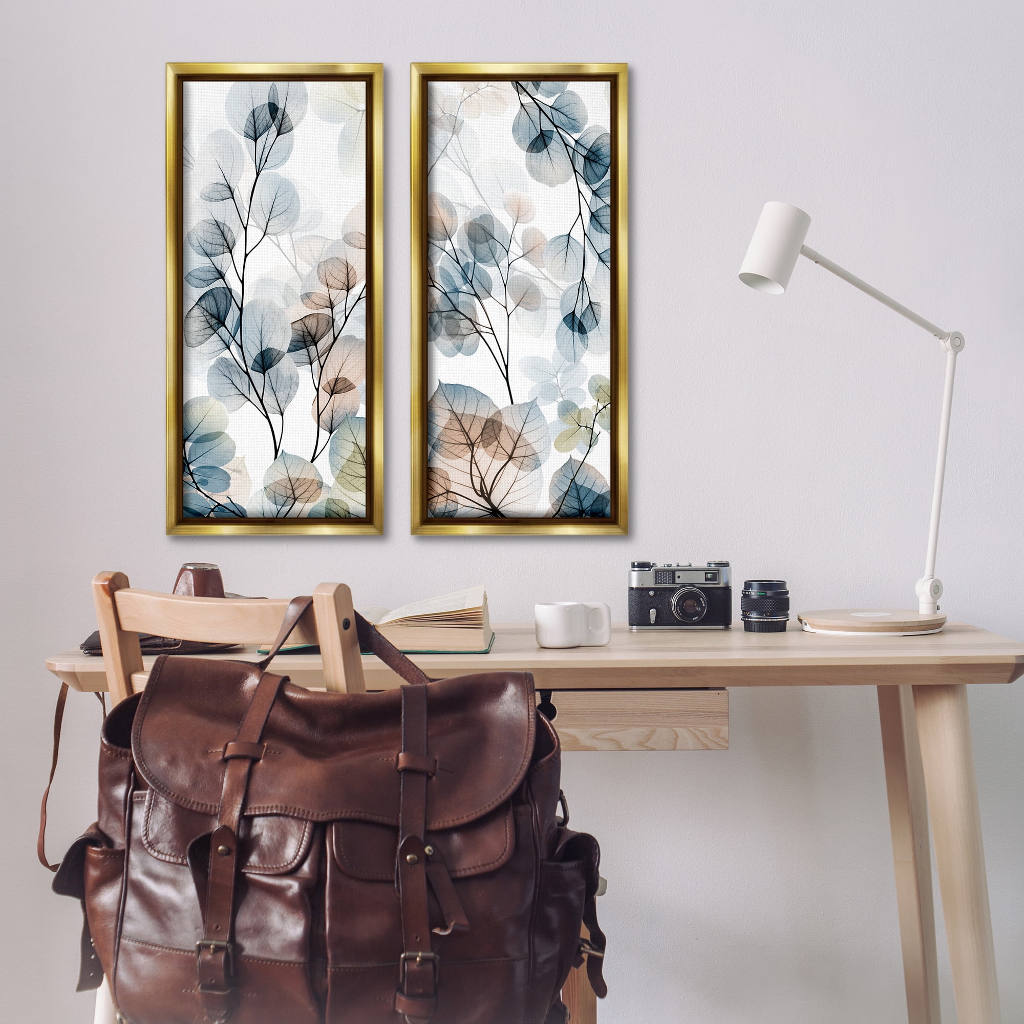 Stupell Industries Elegant Abstract Botanical Plant Leaves Botanical & Floral Photography Gold Floater Framed Canvas Art Print Wall Art, 15 x 31, Set of 2