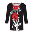 thumbnail image 5 of CYMMPU T-Shirts 3/4 Sleeve Fall Trendy Shirts Floral Pattern Crew Neck Spring Tops Loose Fit Blouses for Women Dressy Casual Lightweight Basic Tees Black M, 5 of 5