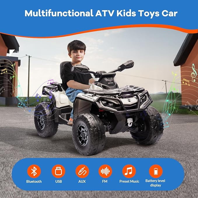 EastVita 2 Seater Ride On Car,24V Licensed Can-Am Electric ATV Car for Kids, 4 Wheeler Electric Toy Car with Bluetooth,Led,Leather Seaters,5 Mph Max Speed