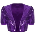 thumbnail image 3 of Sxiwei Women Shiny Sequin Shrugs Open Front Short Sleeve Shiny Metallic Party Crop Bolero Jackets Purple 4XL, 3 of 5