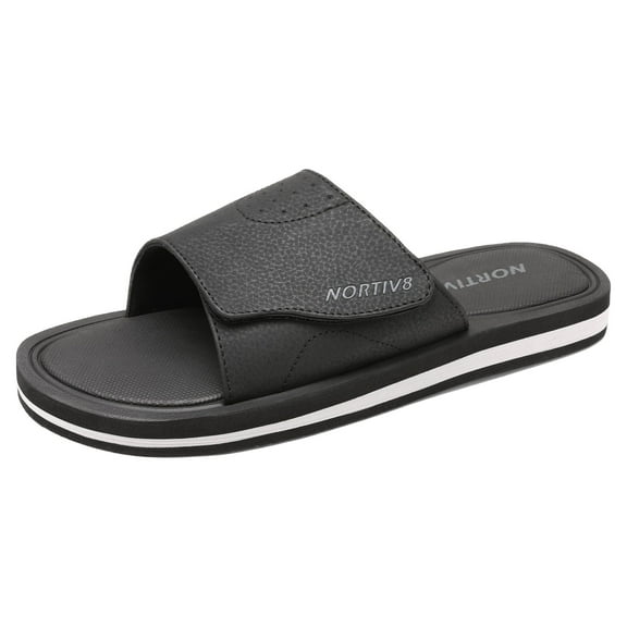 Nortiv8 Men's Memory Foam Adjustable Slide Sandals Comfort Lightweight Summer Beach Sandals Shoes FUSION BLACK Size 7