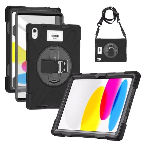 CODi Rugged iPad 11" (A16)/iPad 10.9" (10th Generation) Case with Screen Protector & Asset Tag Window | 360° Protection, Kickstand & Shoulder Strap