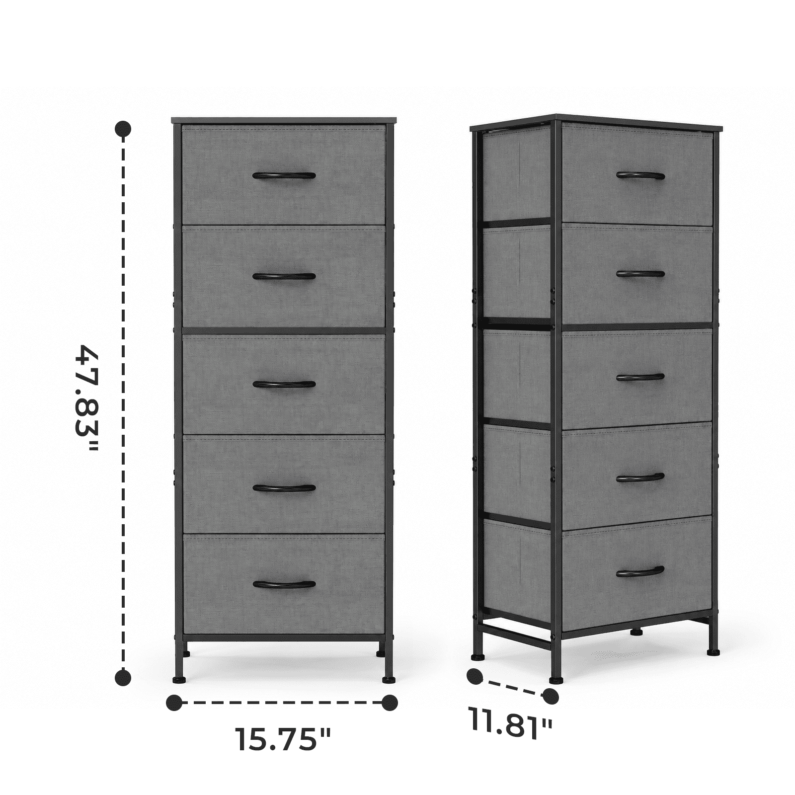 Alvantor Tall Dresser for Bedroom with 5 Drawers, Vertical End Table and Nightstand for Bedroom, Storage Organizer Chest of Drawers with Removable Fabric Bins