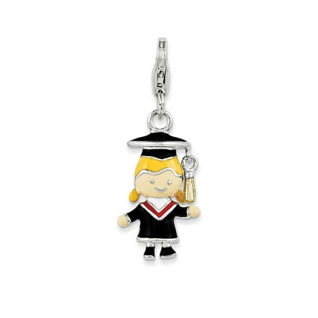Lex & Lu Sterling Silver Enamel Grad Girl w/Lobster Clasp Charm
