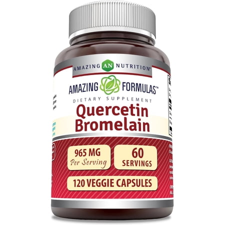 Amazing Formulas Quercetin Bromelain 965mg Per Serving 120 Veggie Capsules Supplement | 800mg Quercetin & 165mg Bromelain | Non-GMO | Gluten Free | Suitable for Vegetarians