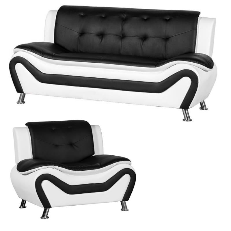 Details about   2 Piece Living Room Set with 2 Tone Sofa and Armchair in Black/Red 