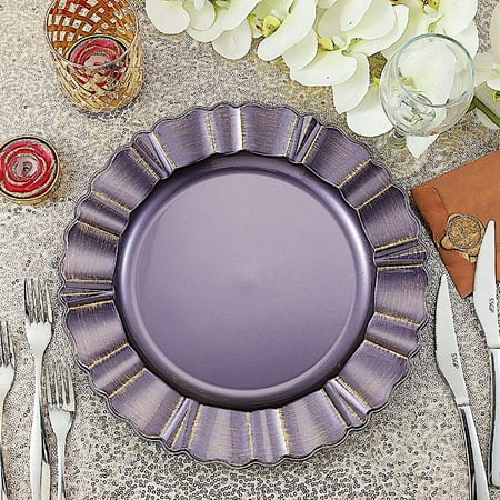 

BalsaCircle 6 Purple Gold 13 Acrylic Wooden Textured Round Scalloped Trim Plastic Charger Plates