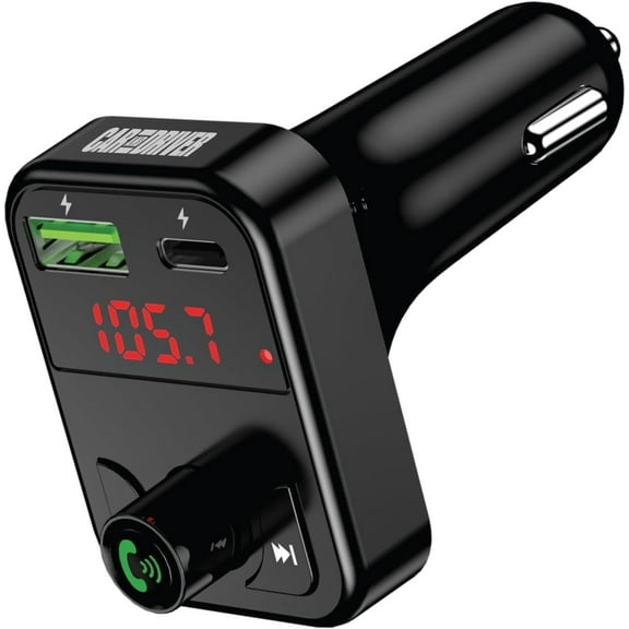 Car and Driver Wireless FM Transmitter | Hands-Free Calling, Built-in Mic | Dual USB 4.8A Charging Power | Stream Music & Phone from Car Stereo via Bluetooth 5.3 | Plugs into 12V Lighter Socket