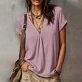 thumbnail image 3 of Dvprdro Womens Cotton Linen V Neck Short Sleeve Tops Summer Casual Solid Light weight Blouses Tees, 3 of 8