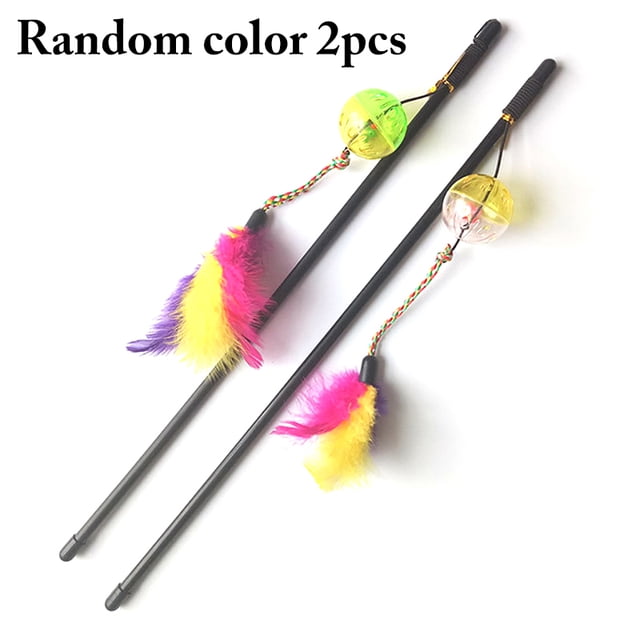 Cat Teaser Wand Interactive Fake Feather Cat Wand Kitten Teaser Toy with Bell