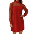 thumbnail image 4 of Vestido de color sólido para mujer de moda Perspectiva de malla transparente Vestidos de cuello alto de manga larga Pompotops  hdfakjf2194, 4 of 9