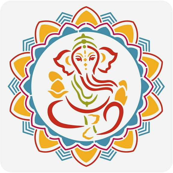 Ganesha Drawing Painting Stencils Indian Elephant Stencils Template for Painting on Scrapbook Album Wood Floor Wall and Tile 12x12" Colorful