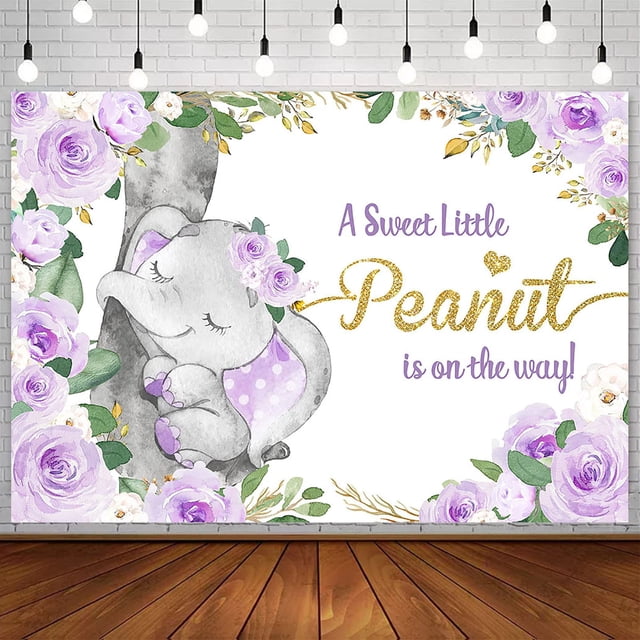 Telón de fondo Avezano con elefante morado para baby shower, 200 x 150 cm, algodón