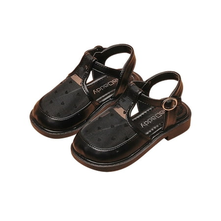 

UKAP Girl s Flat Sandals Beach Dress Sandal Summer Princess Shoes T-Strap Kids Ankle Strap Fashion Black 11.5C