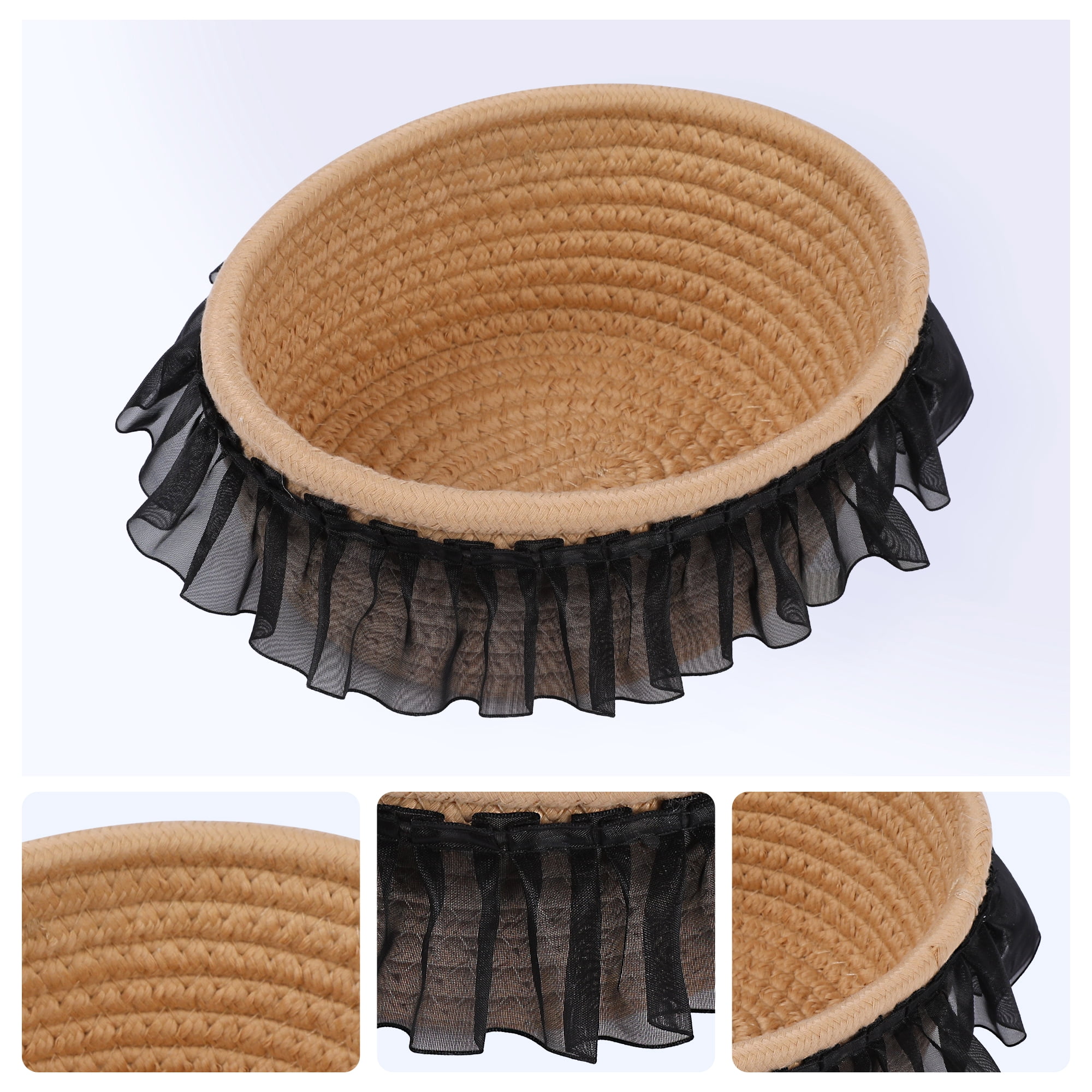 Unique Bargains Woven Storage Basket for Entryway Desk Khaki/Black 6.9*5.9*3.5in