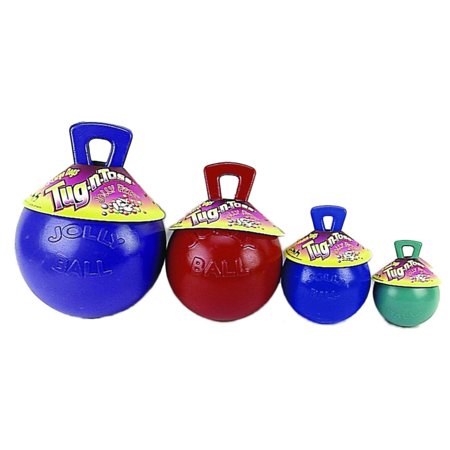 UPC: 0788169044522 | Jolly Pets Tug-N-Toss 4.5 inch Blue Rubber Ball with Handle Chew Toy for Dogs