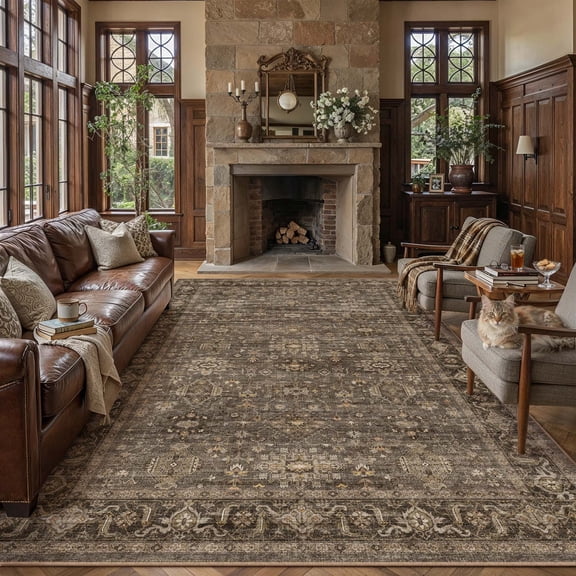 BERTHMEER 5'x7' Area Rugs for Living Room Bedroom Dining Room Farmhouse Vintage Oriental Rugs Machine Washable non-slip Rugs Carpets,Brown
