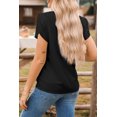 thumbnail image 5 of Chase Secret Blouses for Women Notched V Neck Petal Short Sleeve Tops Dressy Casual Shirts Black, 5 of 7