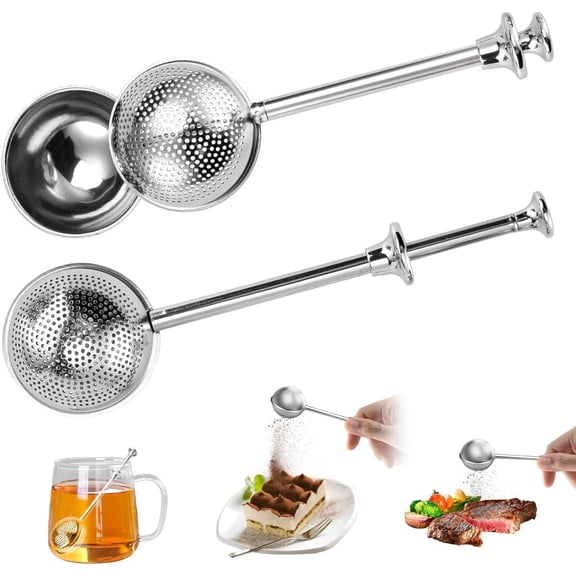 2 Pack Stainless Steel Tea Strainer Tea Infuser for Loose Leaf Tea, Tea Diffusers Fine Mesh Tea Ball Tea Accessories, Baking Supplies Baker's Dusting Wand Sugar Shaker Duster Flour Duster