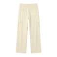 thumbnail image 5 of Women's Stretchy Cargo Pants with Pockets, High Waist Wide Leg Casual Work Pants, Yoga Hiking Jogging Lounge Pants, Athletic Pants | VerBelle,Khaki M, 5 of 8