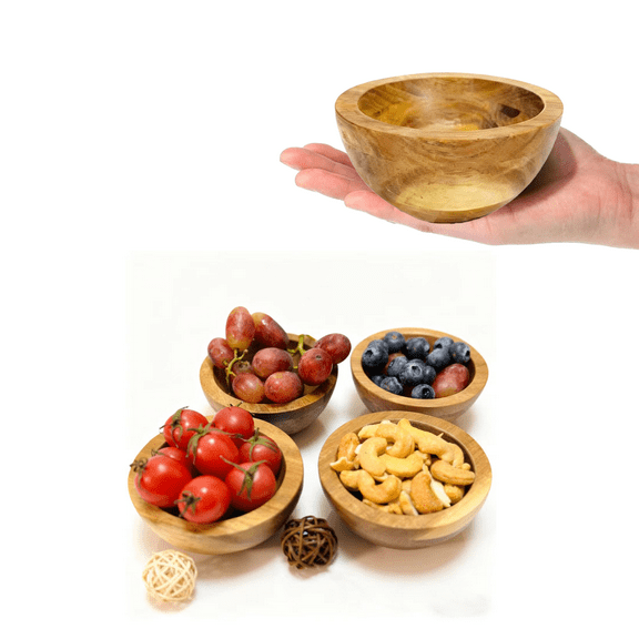 Set of 4 Acacia wood small bowls, 3 fl oz 3.9 * 1.6 inches | Hand small dipping bowls for sauce, salsa. Little bowls for ingredient prep, spices | Charcuterie boards accessories