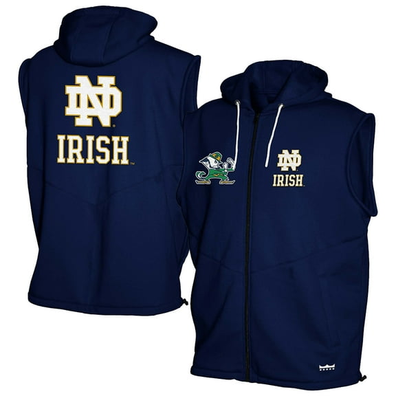 Men's Franchise Club Navy Notre Dame Fighting Irish Gym Fleece Full-Zip Hoodie Vest