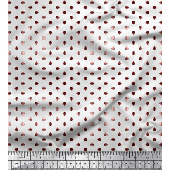 Soimoi Silk Fabric Red Small Motif Shirting Print Fabric by Yard 42 Inch Wide