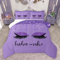 Feelyou Dreamy Eyelash Unicorn Bedding Comforter Set, Luxury Purple Glitter Twin Comforter Sets, Modern Fashion Bedding Set, Microfiber Bedroom Decor, 2pcs