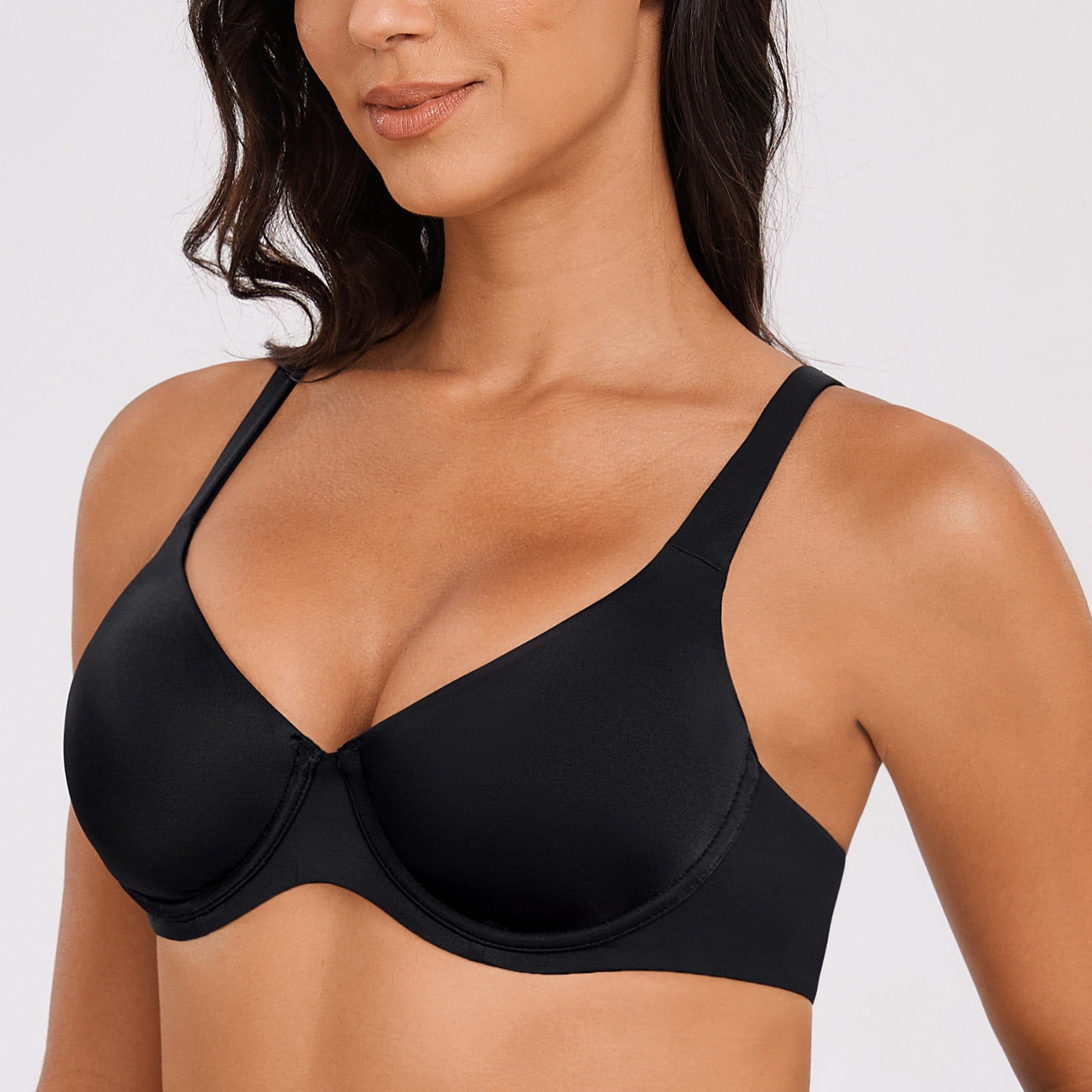 MELENECA Women's V-Neck Minimizer Underwire Plus Size Unlined Plunge T-shirt Bras Black 34DD