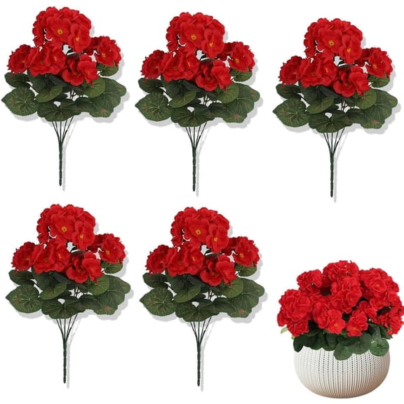 Artificial Hydrangea Flowers 14 Inch, UV Resistant Outdoor Faux Plants, Realistic Fake Flowers for DIY Spring Porch Decor, Garden Wedding Centerpieces (5pcs)red