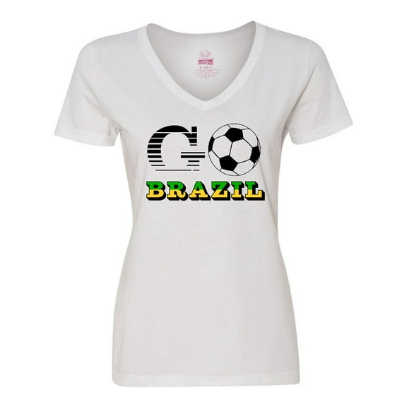 Inktastic Go, Brazil- Soccer, Football Women's V-Neck T-Shirt