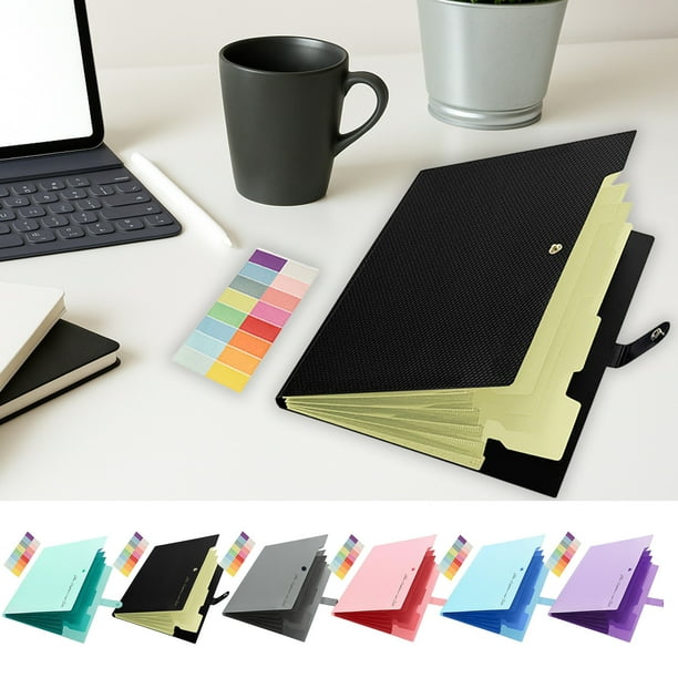 Bolsa organizadora de documentos para cierre de botones A4 | Carpeta de oficina de plástico 12,2 x 9,06 in | Negro, Azul Celeste, Rosa, Púrpura, Gris, Verde | Duradero, ligero, fácil de limpiar