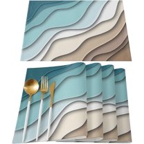 Rdsfhsp Ombre Placemats Set of 4 Beach Gradient Striped Dark Turquoise Placemats for Dining Table Linen Table Mats for Holiday Parties Family Dinner 12x18 Inch