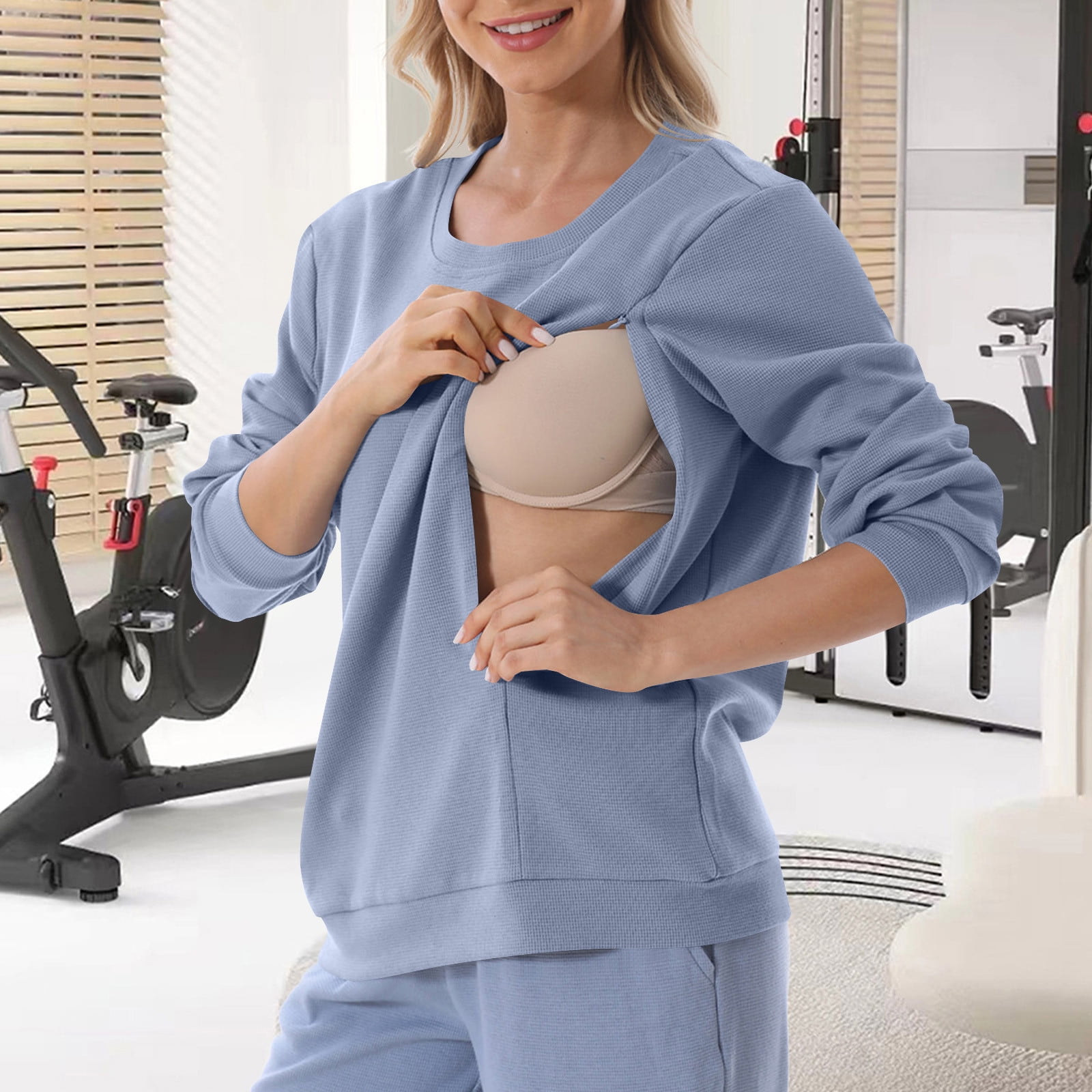 ylioge Maternity Tops for Women Pregnancy Plus Size S-4X Long Sleeve Sweatshirts with Zipper Pullover Solid Color Crewneck Nursing Sweatshirt Shirts