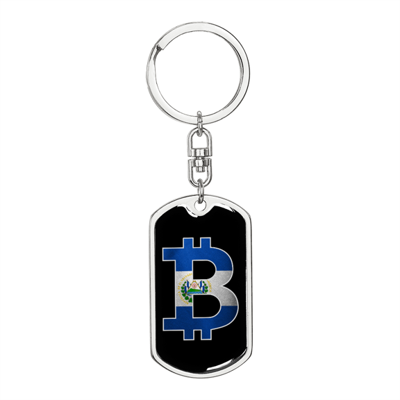 El Salvador Bitcoin Crypto Stainless Steel or 18k Gold Premium Swivel Dog Tag Keychain