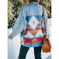 thumbnail image 6 of Women'S Loose Lapel Long-Sleeved Denim Patchwork Jacket Retro Raw Edge Mid-Length Jacket Orange M, 6 of 7