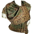 thumbnail image 4 of Jacquard Paisley Eastern Motif Pashmina Shawl Scarf Stole Wrap (Wine & Rust), 4 of 9