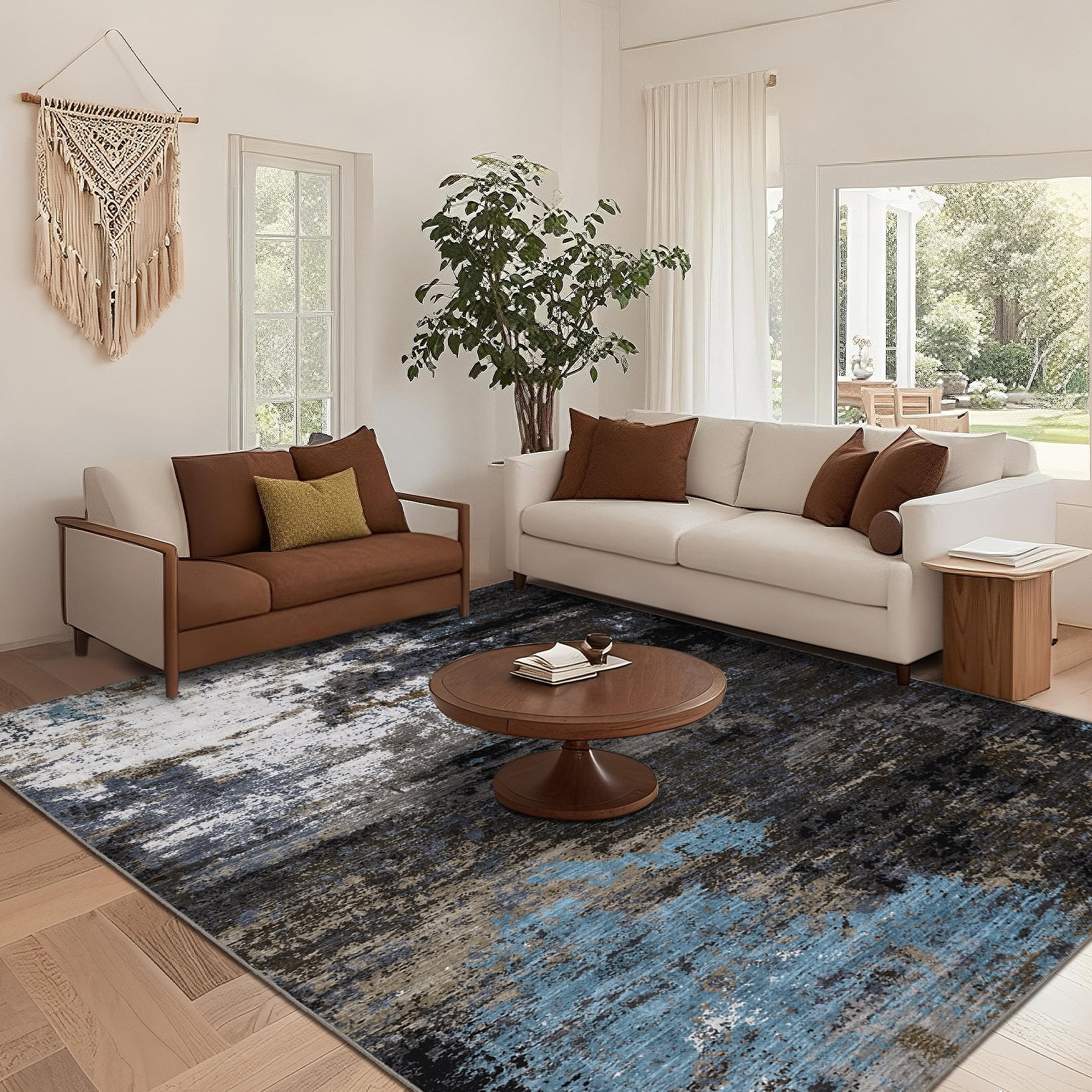 Garvee 6x9 Abstract Area Rugs Living Room Rug, Modern Washable Non-Slip Rugs Print Accent Carpet Stain-Resistant Low Pile Rug for Bedroom Dining Room Office Farmhouse, Brown