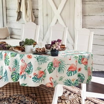 Tropical Palm Leaf Oval Tablecloth 60x84inch, Summer Watercolor Flamingo Table cloth,Waterproof Wrinkle Resistant Durable Polyester Tablecloth for Indoor and Outdoor, Holiday Kitchen Dining and Party