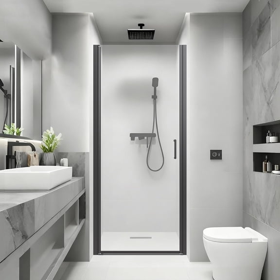 Kaisneo 32 in x 72 in Semi-Frameless Pivot Clear Tempered Glass Shower Door