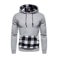 thumbnail image 2 of Gvmfive Men Solid Drawstring Hooded Plaid Stitching Muscle Fit Long Sleeve Casual Hoodie, 2 of 4