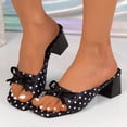 thumbnail image 2 of Rokment Women's Bow Polka Dot Dressy Slides Sandals 2026 Summer Bride Wedding Elegant Leather Square Toe Chunky Block High Heels Backless Dress Slip on Slippers Black Size 6.5, 2 of 5