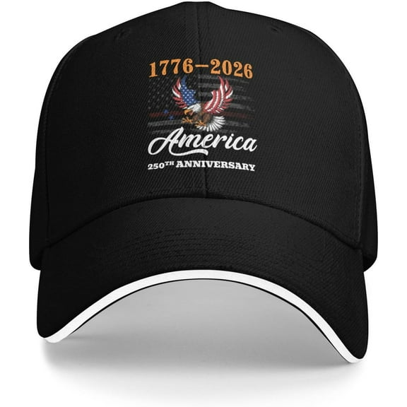 250th Anniversary 1776 2026 USA July 4th Sandwich Baseball Cap Breathable,Adjustable Outdoor Hat,US 250 Years Trucker Hats Black