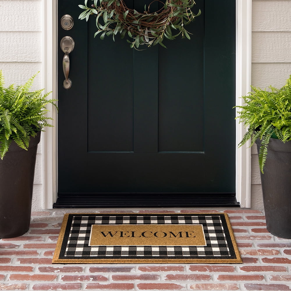 Mohawk Home Fall Welcome All Weather Indoor/Outdoor Faux Coir Door Mat, Natural, 1' 6" X 2' 6"