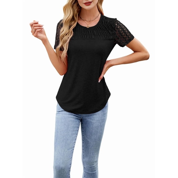 Womens Summer Tops Spring Shirts Trendy Vacation Outfits Short Sleeve Business Tshirts Fashion Casual Blouses Black XXL