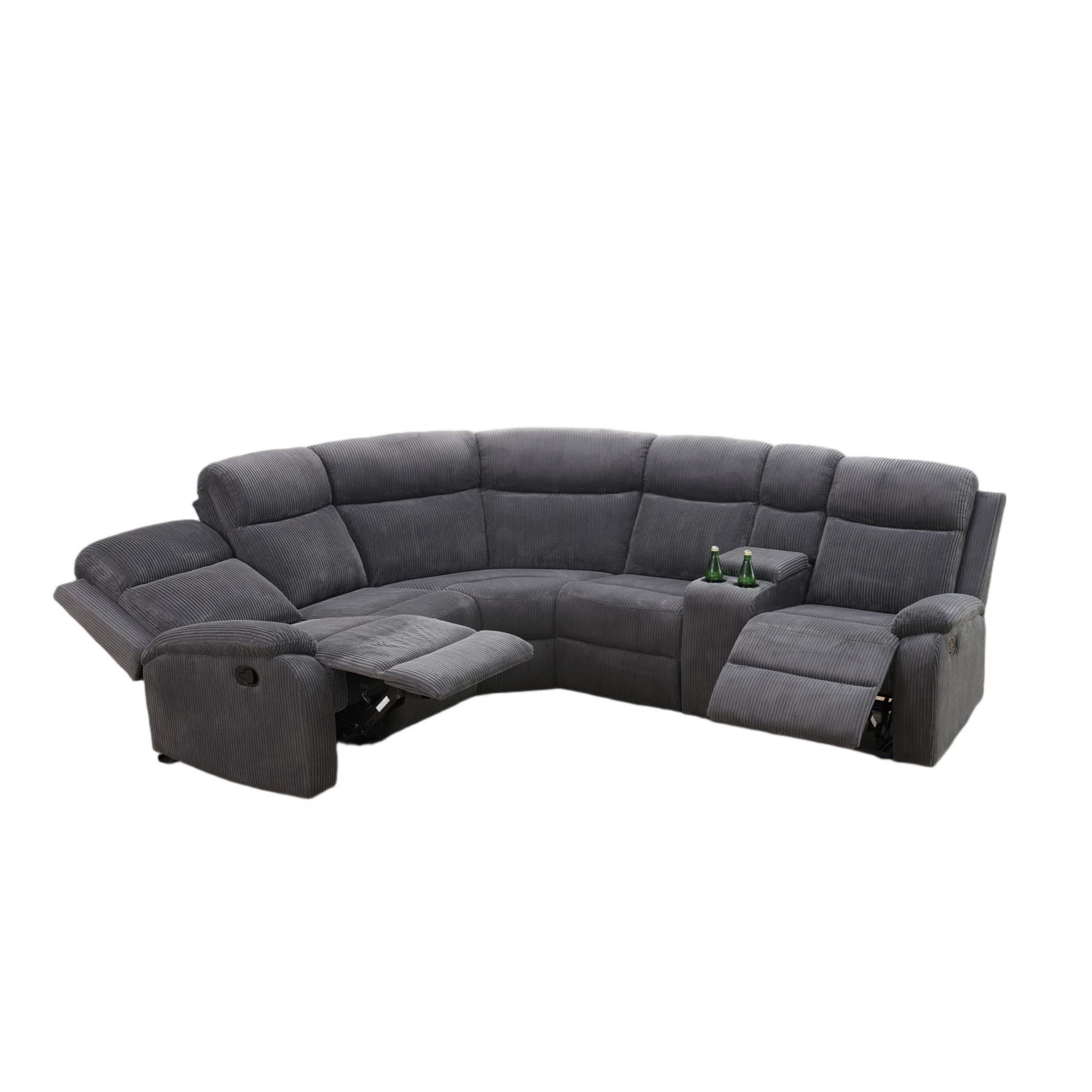 Aukfa 3-Piece Recliner Sofa Set, 5 Seat Sectional Couch with Cup Holders&Storage Console, Corduroy, Gray