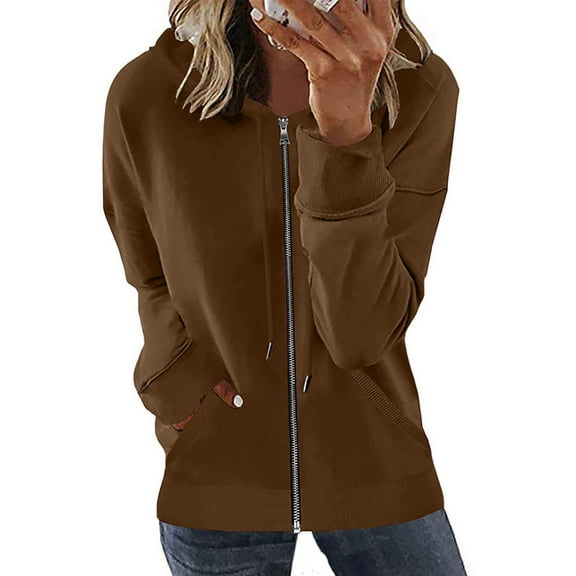 Women's Plus Size Zip Up Hoodies Long Sleeve Zipper Open Front Loose Outerwear Printing Blouse Coat Tops Pockets Hooded Blouse on Clearance