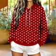 thumbnail image 2 of Womens Graphic Hoodies Drawstring Loose Pullover Hooded Sweatshirts with Pocket Drop Shoulder Long Sleeve Tops (XL, Red|Polka Dot), 2 of 6
