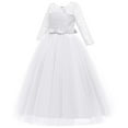 thumbnail image 5 of KONDYS Girls Spring Summer Dresses Flower Lace Bowknot Tutu Formal Performance Long Sleeve Gown Casual Party Dress Size 6-7Y, 5 of 5